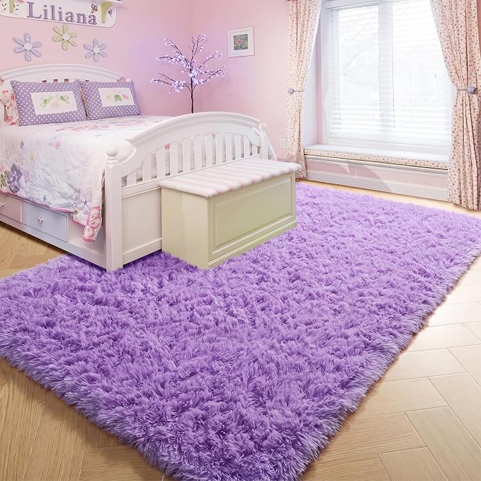 Amdrebio Purple Furry Shag Area Rug 5x8 - Image 3