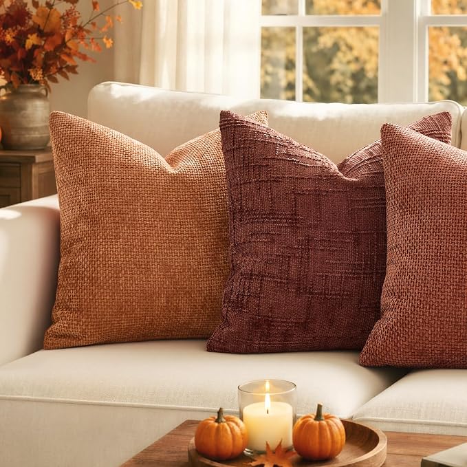MIULEE Chenille Textured Fall Throw Pillow Covers Rust 20x20 Set of 2 | Slubby - Image 2