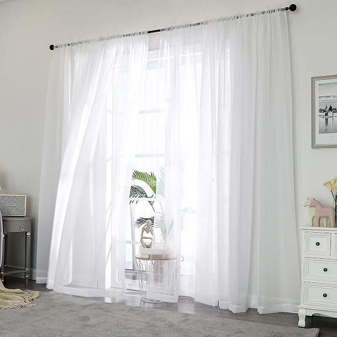 Chyhomenyc White Sheer Curtains 84 Inches Long 2 Panels | Light Filtering - Image 2