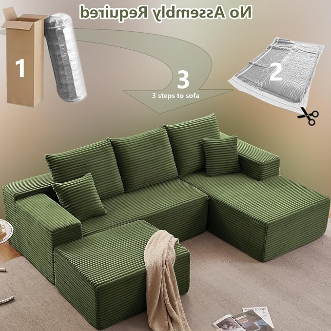 107" Comfy U-Shaped Sectional Modern Boneless Corduroy Couch - Image 6