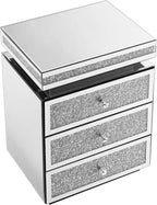 Mirrored Nightstand with 3 Drawers, Mirror End Table, Modern Bedside Table - Image 9