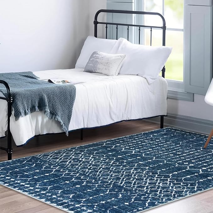 Lahome Moroccan Blue Carpet for Living Room 4x6 Area Rug Non-Slip Ultra-Thin - Image 6