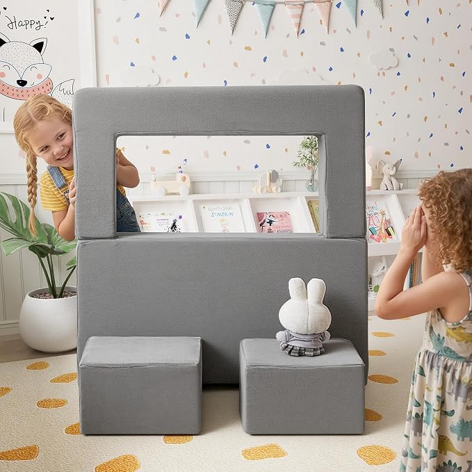 MeMoreCool Kids Play Couch Sofa – Grey Modular Convertible Foam Couch Soft - Image 2