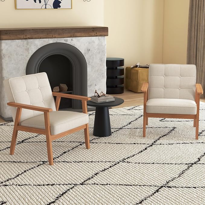 Modern Accent Chairs Set of 2, Upholstered Linen Fabric Leisure Chairs - Image 4