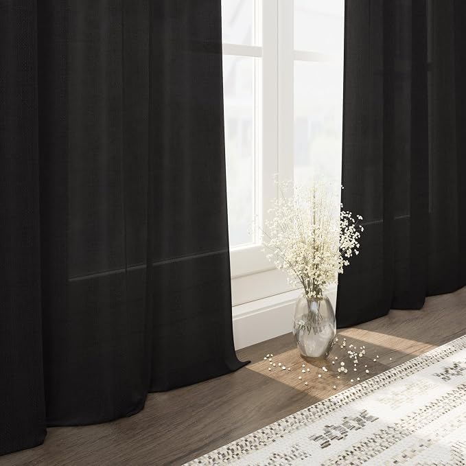 Vintage Black Linen Curtains 84 Inch Length 2 Panels Set - Image 5