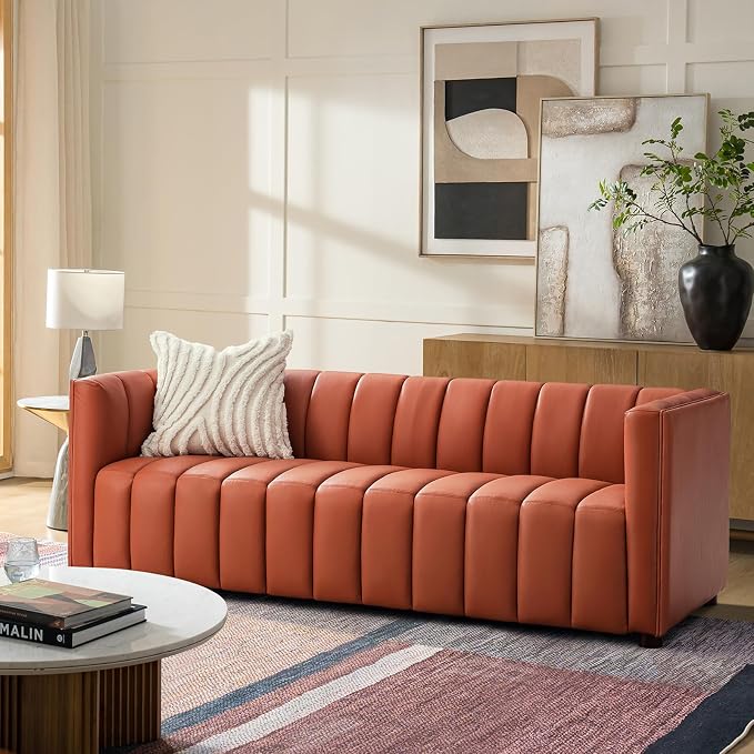 HULALA HOME 83" Genuine Leather Sofa by HULALAHOME