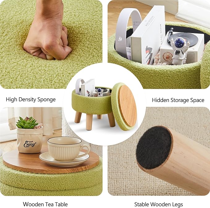 Wimarsbon Storage Ottoman, Modern Round Footrest - Image 4
