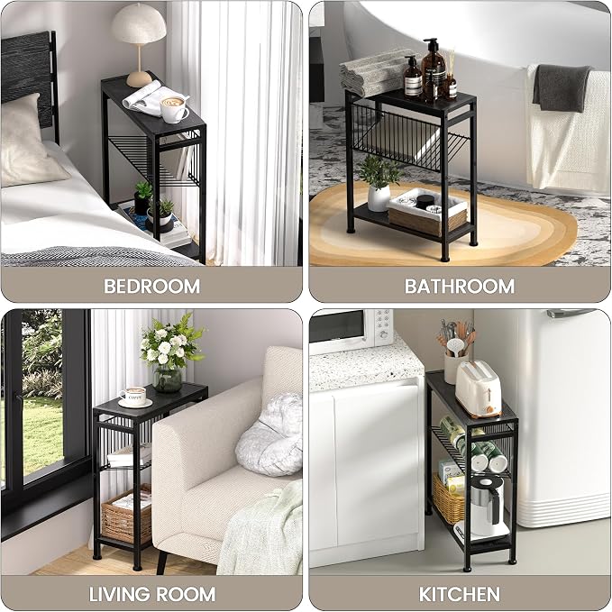 End Table Set of 2 for Small Space, 3-Tier Narrow Side Table - Image 4