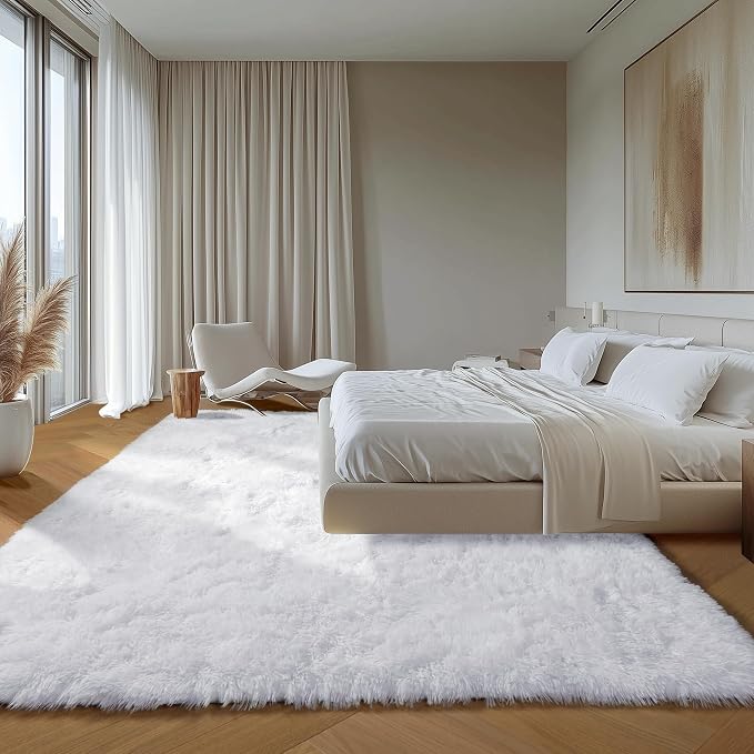 White 8x10 Area Rugs for Living Room, Large Fluffy Shag Bedroom Rug, Soft Plush - Image 5