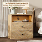 Modern Nightstand with Charging Station, LED Bedside Table with 2 Storage - Image 3