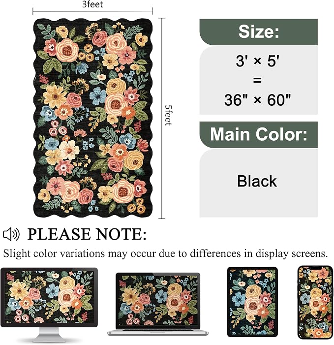 DUKINO 3x5 Area Rugs, Non Slip Floral Washable Rug - Image 2