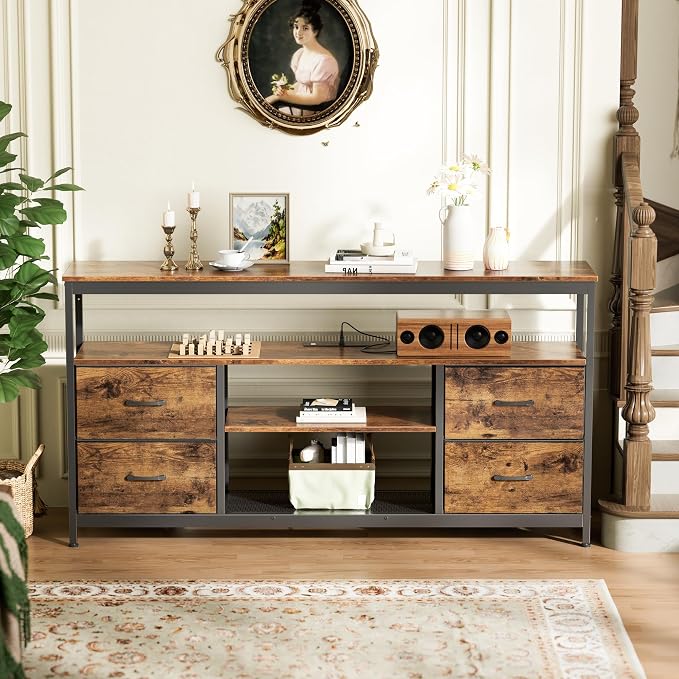 Huuger TV Stand Dresser with Power Outlets and LED Lights, 4 Drawers - Image 9