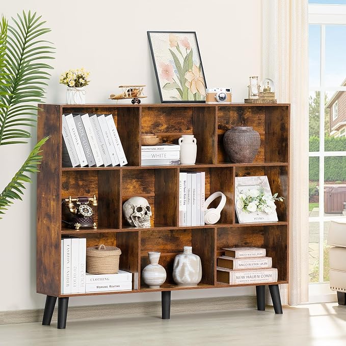 LEYAOYAO 10 Cube Bookshelf, 3 Tier Vintage 55.12" Wide Bookcase - Image 4
