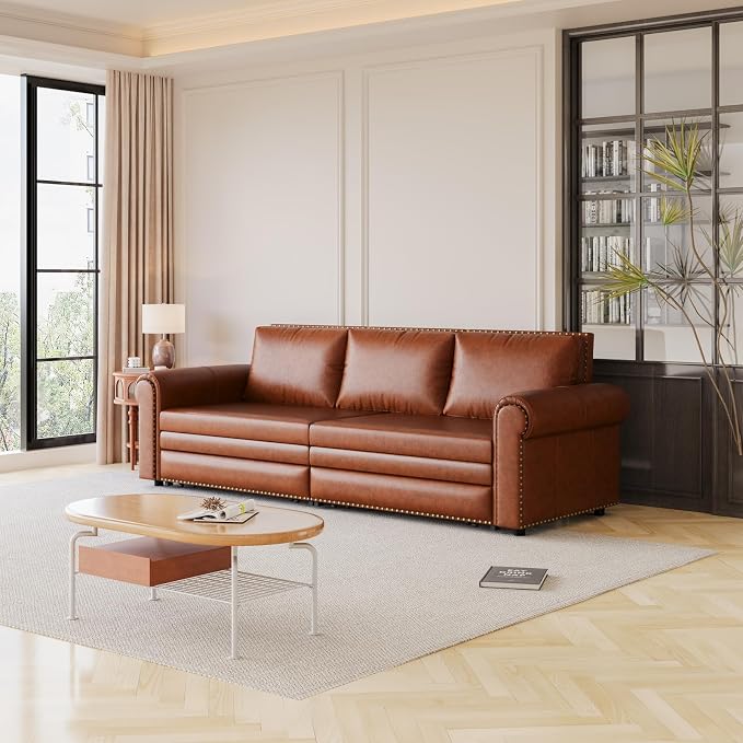 Faux Leather Sleeper Sofa Couch - Image 3