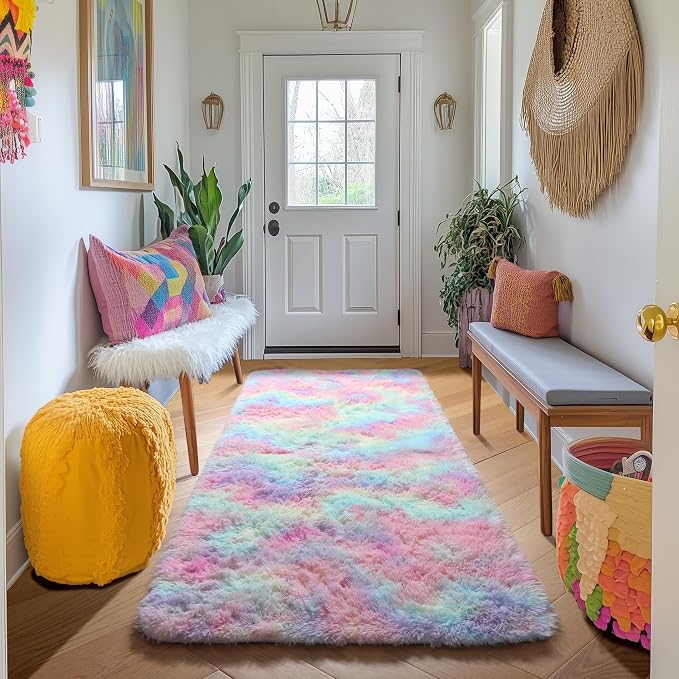 Amdrebio Rainbow Unicorn Pastel Shag Runner Area Rug 2x6 - Image 7