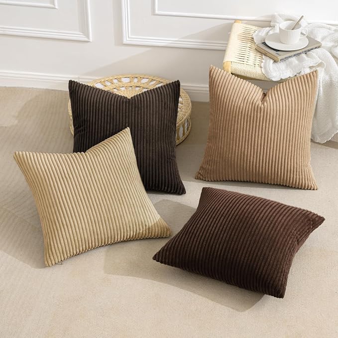 MIULEE Fall Corduroy Decorative Throw Pillow Covers Dark Brown 18x18 | Set of 4 - Image 3
