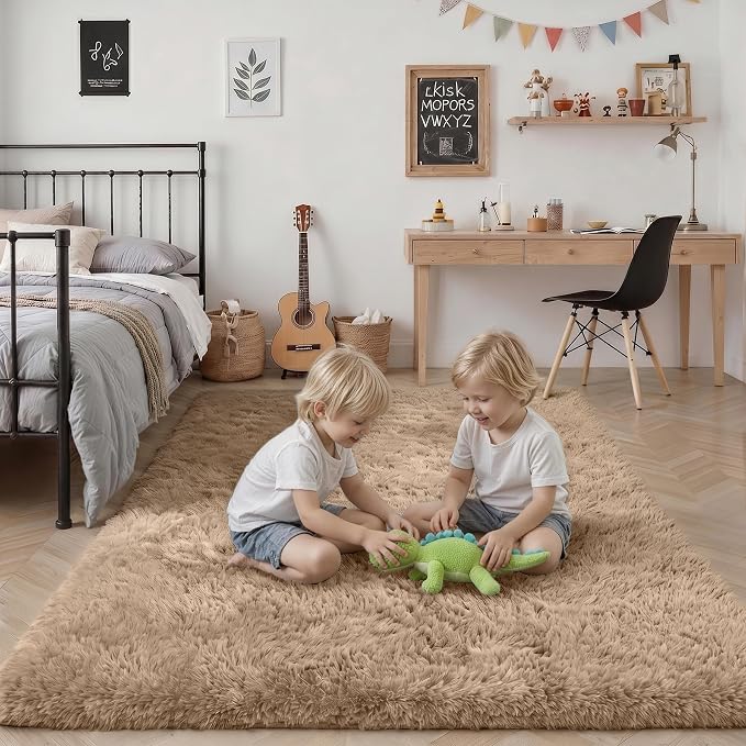 9x12 Area Rug Living Room Bedroom: Fluffy Plush Shag Carpet Beige | - Image 7
