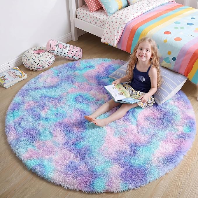 Amdrebio Purple Rainbow Mermaid Round Area Rug 6Ft by Amdrebio