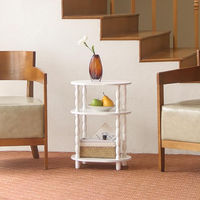 MaxSmeo White Side Table with Charging Station, 3-Tier Small Oval End Table - Image 2