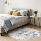 LOONGRUG Round Rug 7x7 Washable Large Neutral Modern Area Rugs Blue | Abstract - Image 4