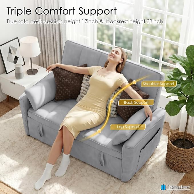 54'' Sleeper Sofa Bed, Convertible Pull Out Couch Futon - Image 9