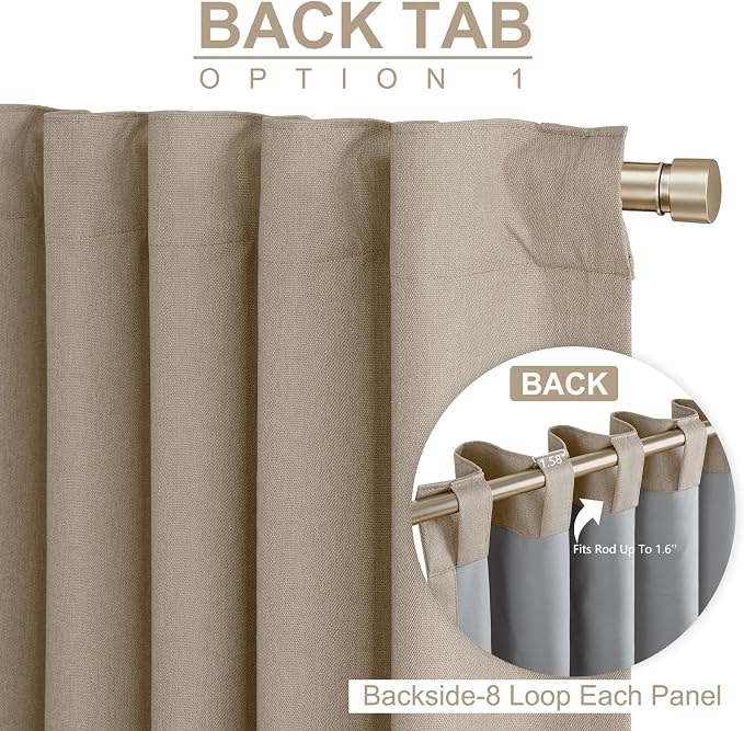Linen Textured Blackout Sliding Door Curtains 90 Inches Long, Copper Brown | - Image 3
