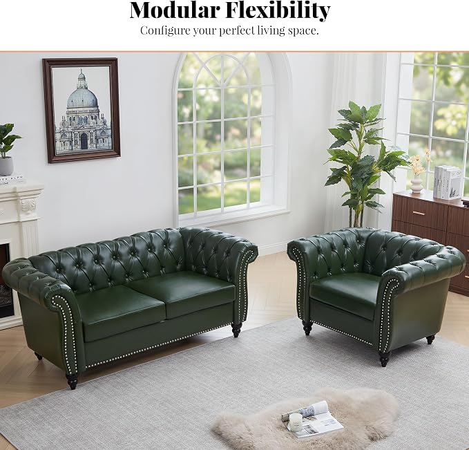 LEVNARY Chesterfield Armchair, Tufted Leather Accent Chair, Mid-Century Modern - Image 4