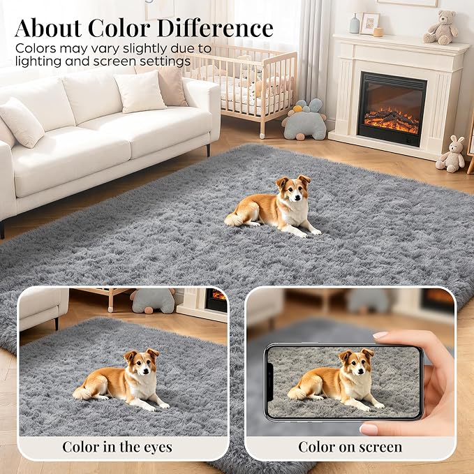 PLHXFR 9x12 Area Rugs Living Room: Fluffy Bedroom Rug Shag Carpet Grey | - Image 7