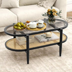 Giantex Rattan Coffee Table, 2-Tier Oval Wood Tea Table by Giantex