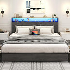 Lifezone King Bed Frame with 2-Tier Storage Headboard, Metal Platform Bed Frame - Image 5