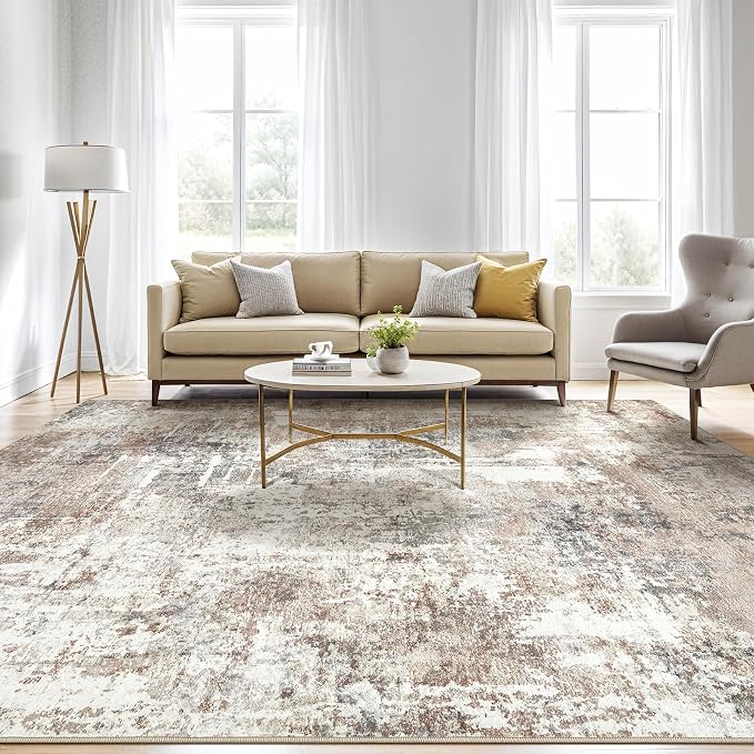 LOONGRUG 5x8 Area Rug Washable Neutral Modern Living Room Rugs Brown | Abstract - Image 5