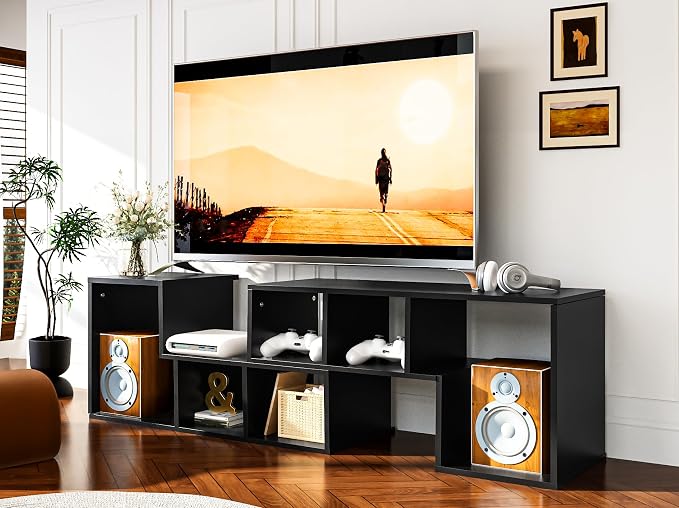 Recaceik Cube Bookshelf 2 Shelf Bookcase L-Shaped TV Console Stand Modern by Recaceik