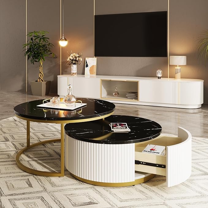 Modern Round Nesting Coffee Table Fluted - Image 3