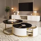 Modern Round Nesting Coffee Table Fluted - Image 3