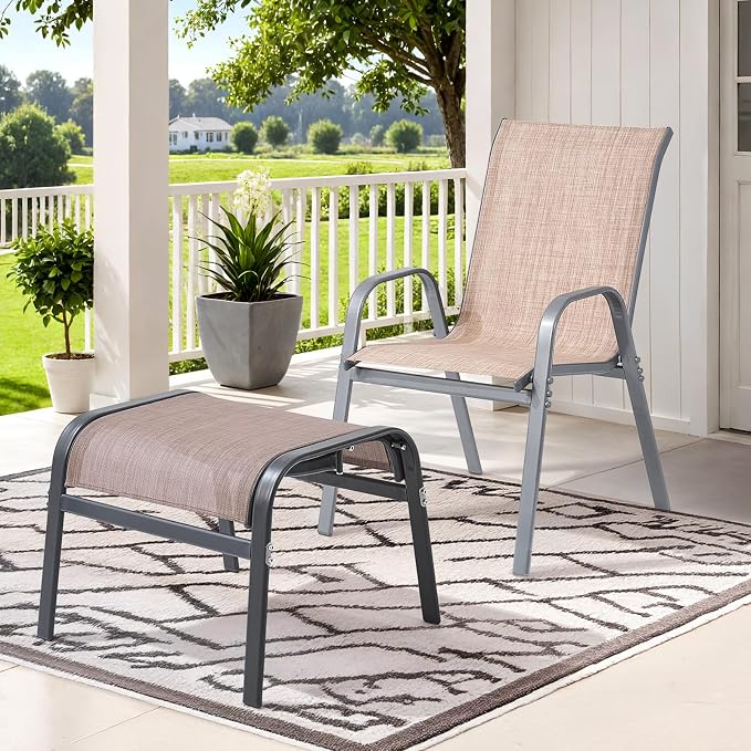 ONBRILL Outdoor Ottoman Set of 2, All Weather Outdoor Foot Stool - Image 2