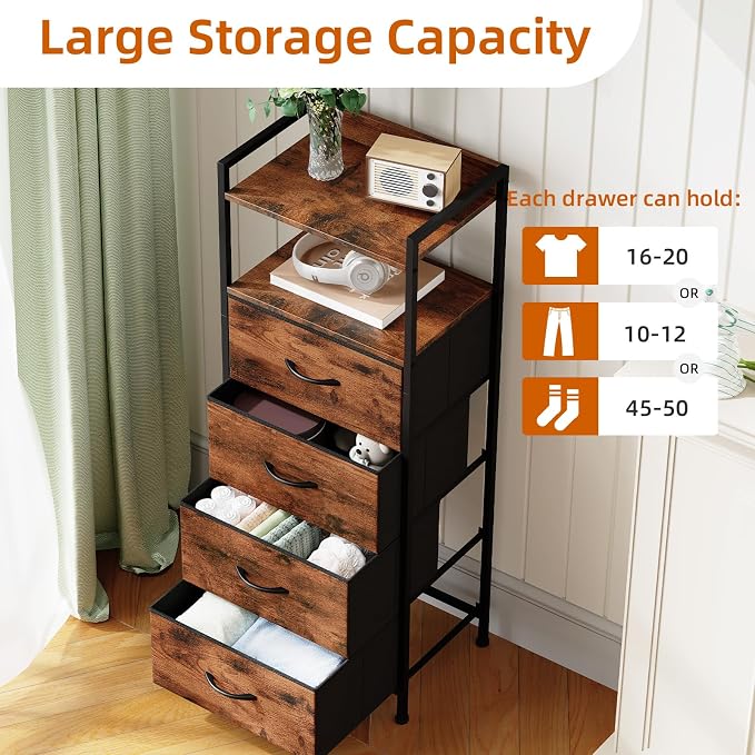 Somdot Nightstand with 4 Drawers, Vertical Storage Tower Fabric Dresser - Image 5