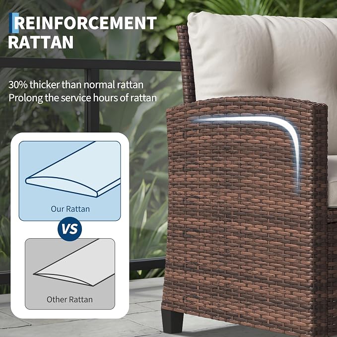 Garvee Outdoor Wicker Chairs, 3 Pieces Patio Furniture Set, All Weather High - Image 3