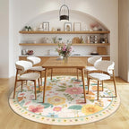 RELEANY Floral Washable Round 8ft Area Rug Beige/White/Orange | Flower Carpet - Image 7
