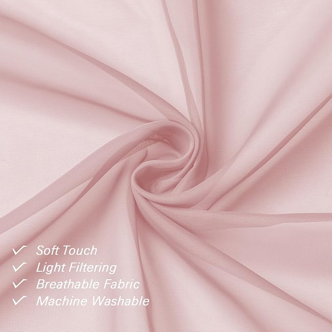 Blush Sheer Curtains 54 Inches Long 2 Panels Set, Airy & Breathable Dual Rod - Image 8