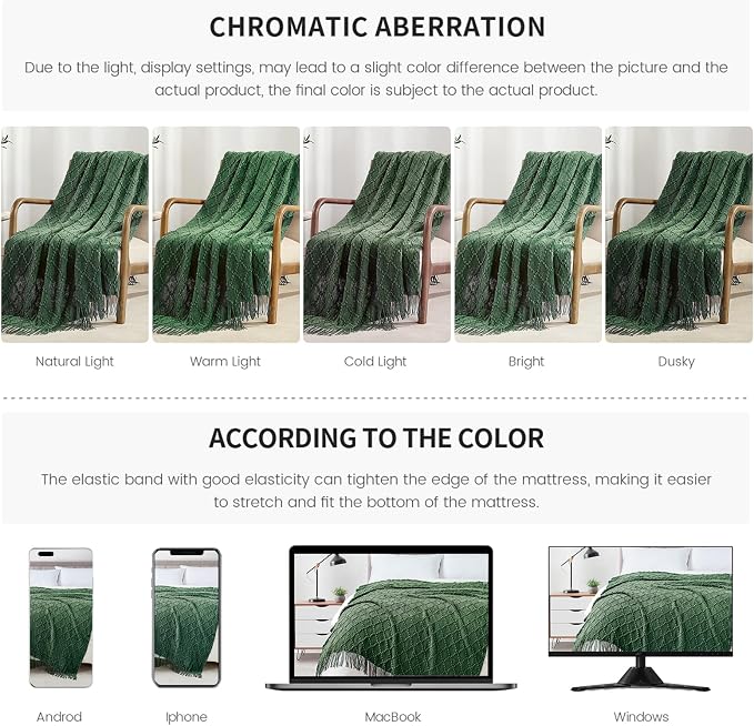 BOURINA Green Throw Blanket 50 x70 Inches Jacquard Argyle Throw Textured Solid - Image 7