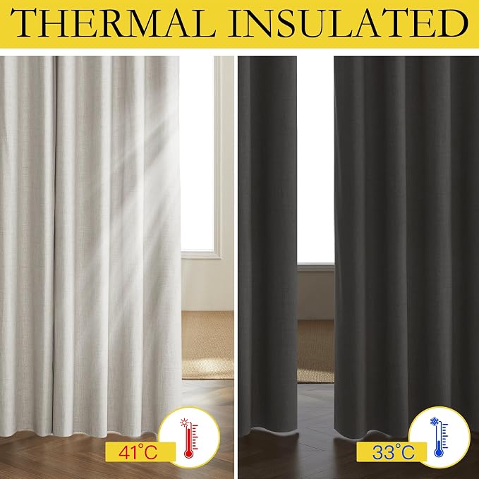 NICETOWN 100% Blackout Curtains 72 inch Long 2 Panels, Linen Blend Thermal - Image 7