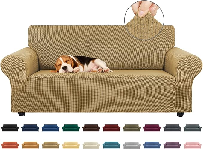Stretch Loveseat Couch Cover, 2 Cushion Couch Slipcover, Tan | 1-Piece Washable by KEKUOU