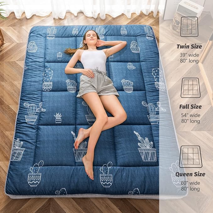 MAXYOYO Grey Cactus Pattern Full Size Futon Mattress, Quilted Bed Mattress - Image 5