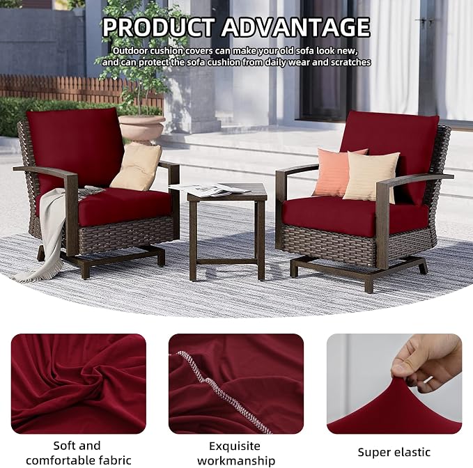 12Pcs Outdoor Cushion Covers, Elastic Patio Cushion Covers | Washable, - Image 3
