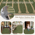 Lahome Green 3x5 Outdoor Rug for Entryway, Rhombus Easy Jute Frotn Porch Rug | - Image 3