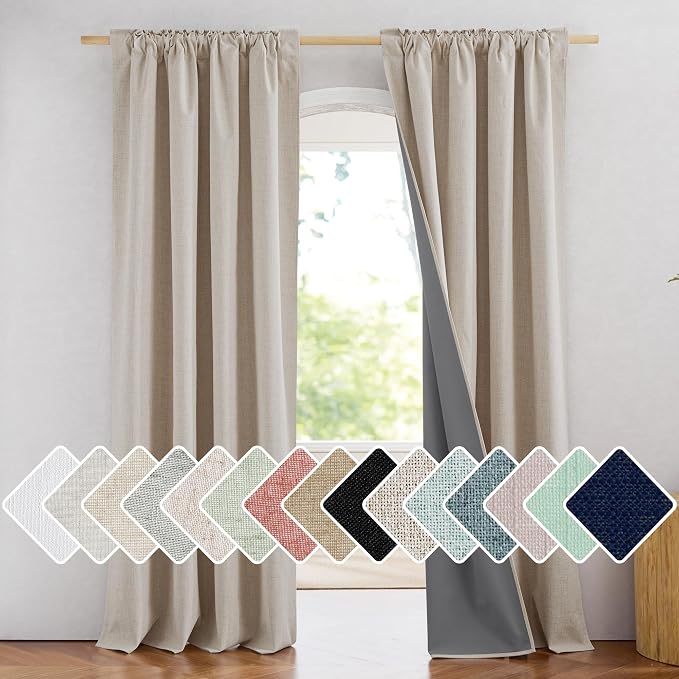 NICETOWN Rod Pocket Full Blackout Natural Linen Curtains 108" Length - Image 2