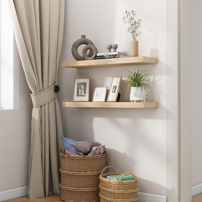 fuqing 30 Inch Floating Shelves | Natural Wood Wall Shelves Set of 2 | 30" W x - Image 2