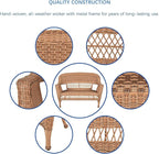 Jeco Wicker Patio Love Seat and Coffee Table Set in Honey Without Cushion - Image 7