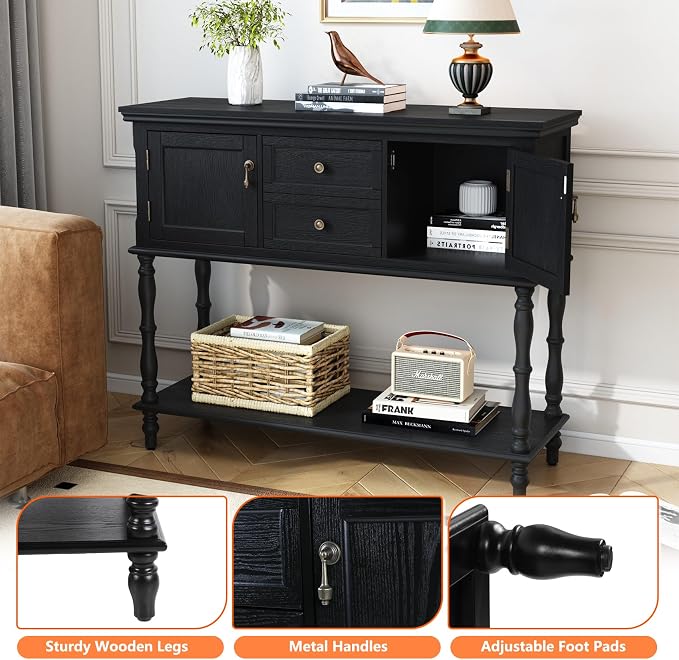 ARTPOWER Console Table with 2 Drawers, Retro Entryway Table with 2 Door - Image 8