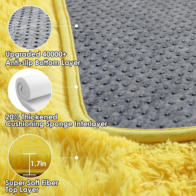 Yellow Rugs for Living Room Bedroom, 5x8 Fluffy Bedside Area Rug, Soft Plush - Image 3